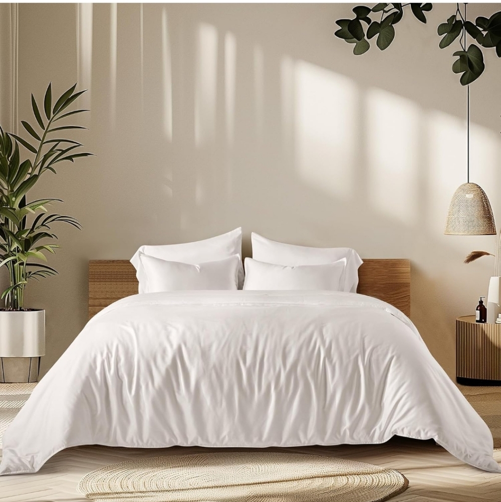 EVERGRACE Cotton Tencel Duvet Cover Set King Size, Luxe Eucalyptus Lyocell